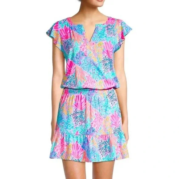 Lilly Pulitzer Ravi Romper Splashdance Flutter Sleeves Back Keyhole Skort — M - Picture 2 of 11